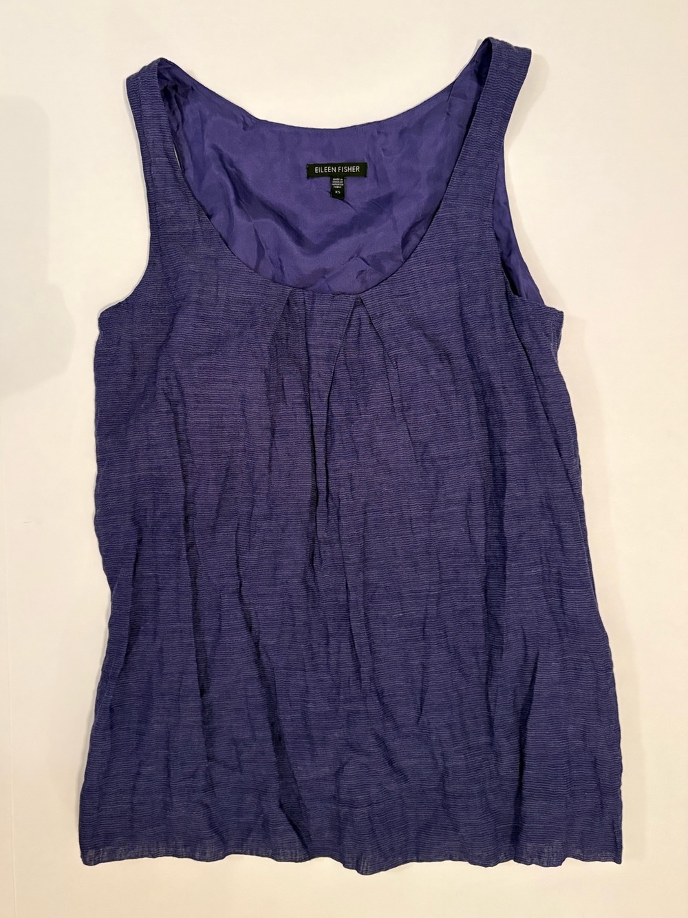 Eileen Fisher Blue Purple Metallic Stripe Pleated Silk-Lined Tank XS